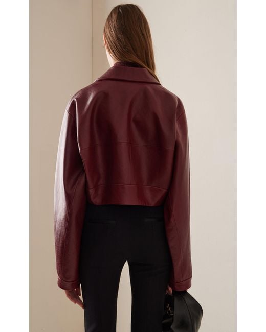 Khaite Red Sue Cropped Leather Jacket