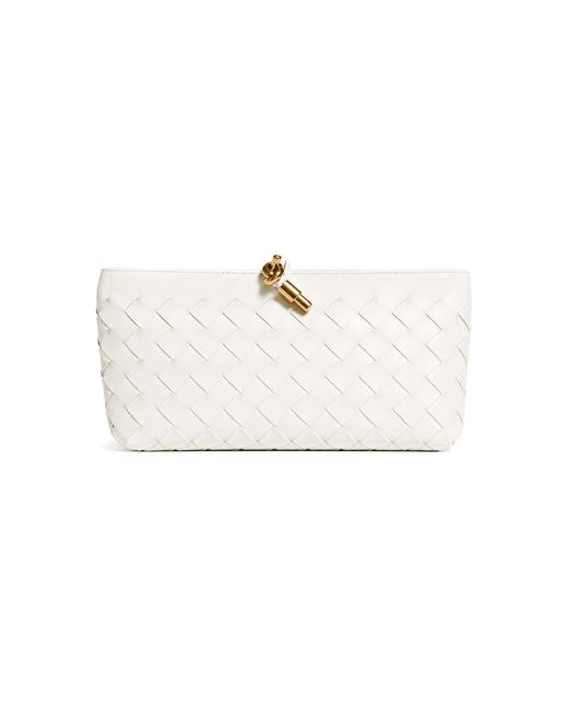 Bottega Veneta White Andiamo Boat Intrecciato Leather Clutch Bag