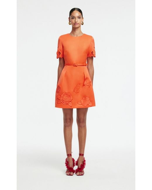 LEO LIN Orange Aurelie Appliquéd Mini Dress