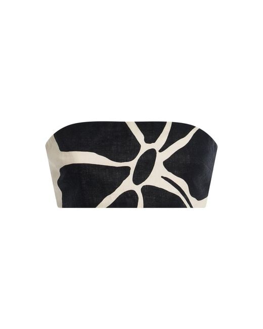 Cala De La Cruz Black Santa Cruz Printed Linen Bandeau Top