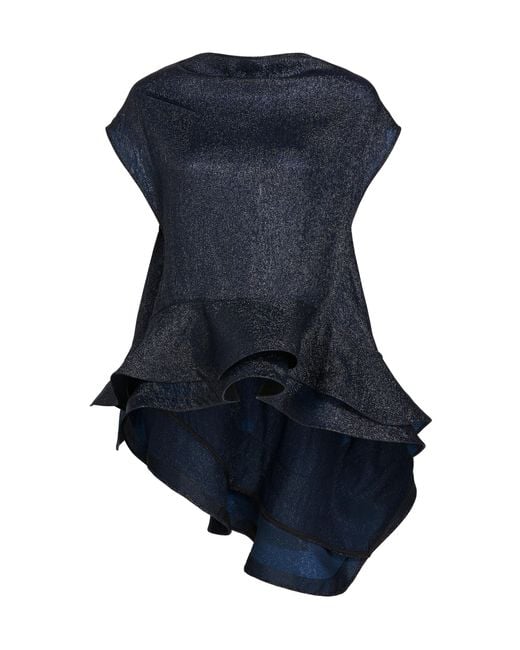 Maticevski Blue Peonies Lamé Ruffle Blouse
