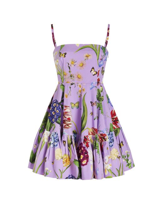 Oscar de la Renta Purple Floral Cotton Mini Dress