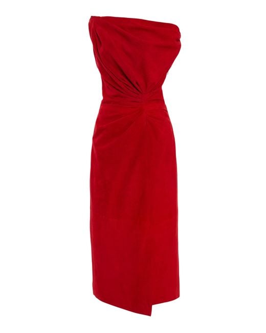 Proenza Schouler Red Kaelin Asymmetric Suede Midi Dress