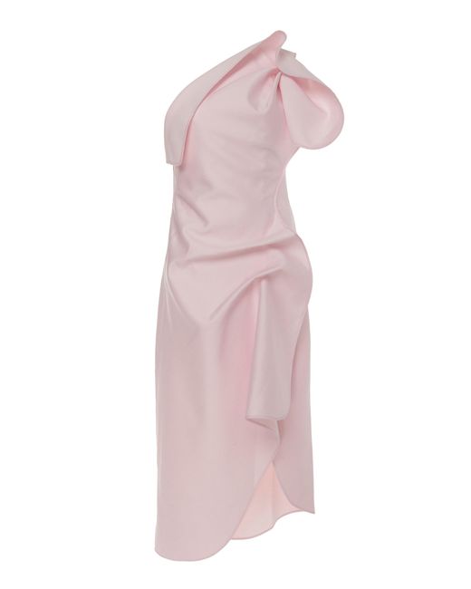 Acler Pink Crawford Ruffled One-shoulder Crepe De Chine Midi Dress