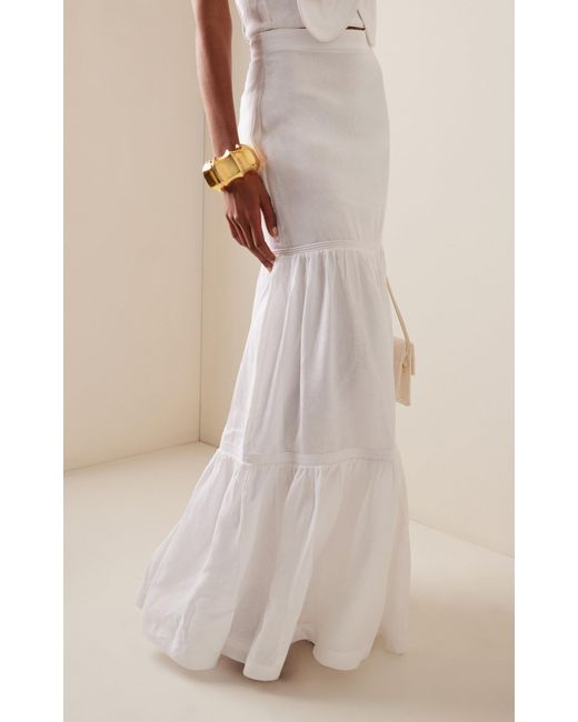 ANDRES OTALORA White Venecia Tiered Linen Maxi Skirt