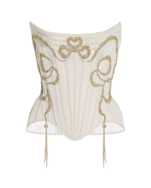 Wiederhoeft Natural Exclusive Embellished Metallic Cotton-Silk Corset Top