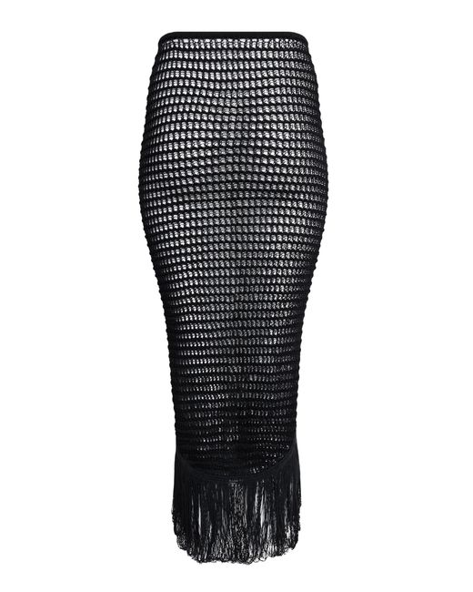 Alaïa Black Fringed Crocheted Cotton-blend Midi Skirt
