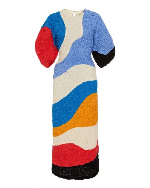 Mara Hoffman Blue Freya Color-block Cloqué Midi Dress