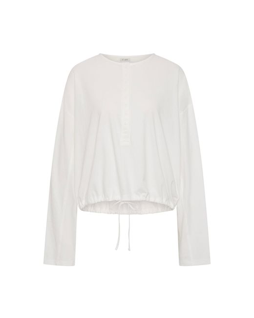 St. Agni White Button Drawstring Cotton Long-Sleeve Top