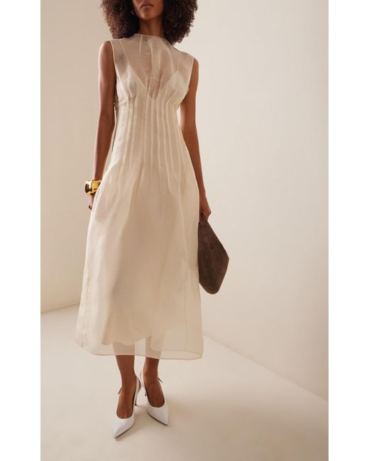 Khaite White Wes Pleated Silk Maxi Dress