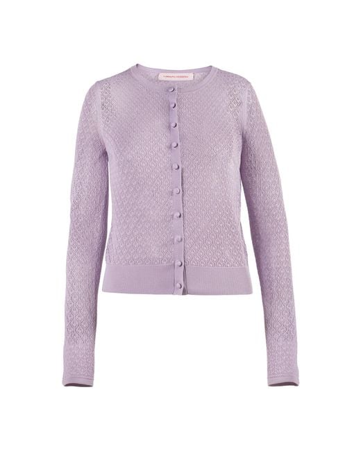 Carolina Herrera Purple Pointelle Stitch Knit Cardigan
