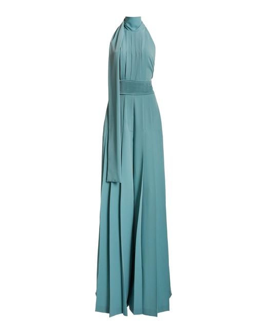 Elie Saab Blue Pleated Stretch-crepe Wide-leg Jumpsuit