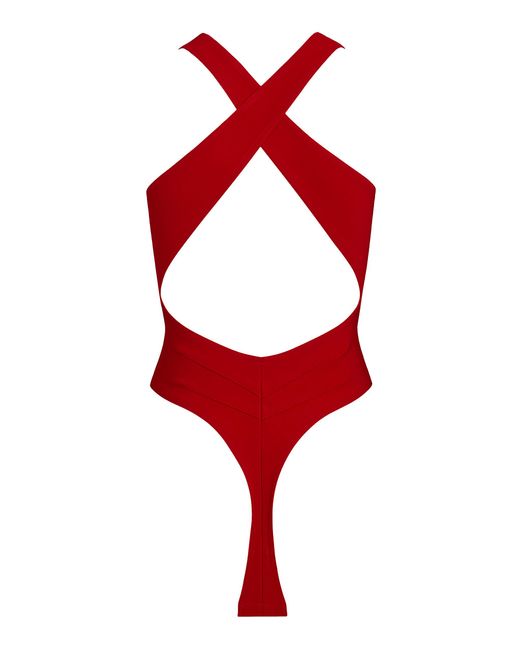 Alaïa Red Crossback Jersey Bodysuit
