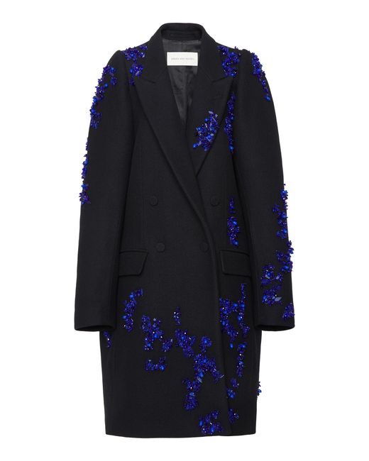 Dries Van Noten Blue Rinky Embroidered Wool-blend Cocoon Coat