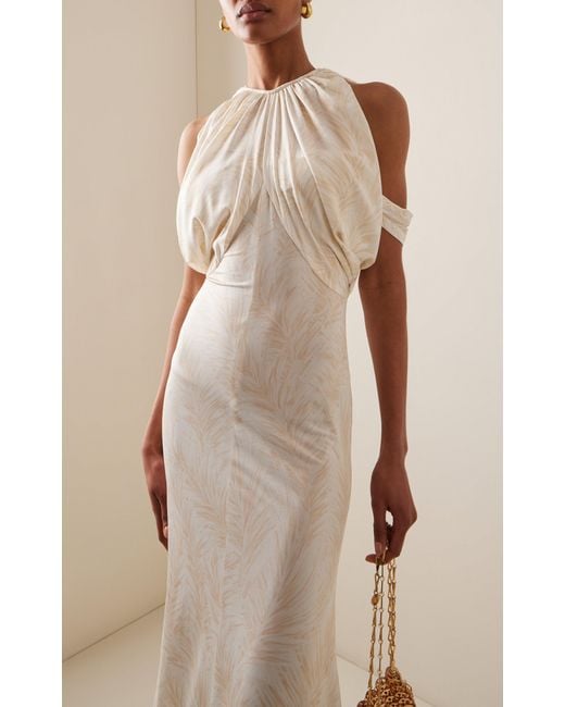 Rabanne White Capelet Printed Jersey Maxi Dress