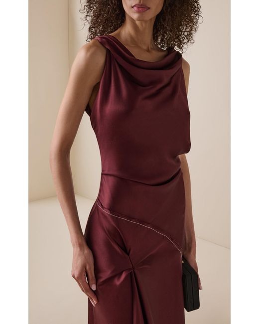 Victoria Beckham Purple Asymmetric Satin Midi Dress