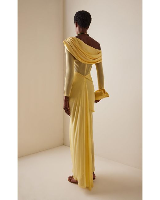 Christopher Esber Exclusive Draped Off-The-Shoulder Silk Maxi Dress in  Yellow | Lyst Australia