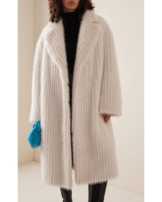 Stand Studio White Genevieve Ribbed Faux Fur Coat