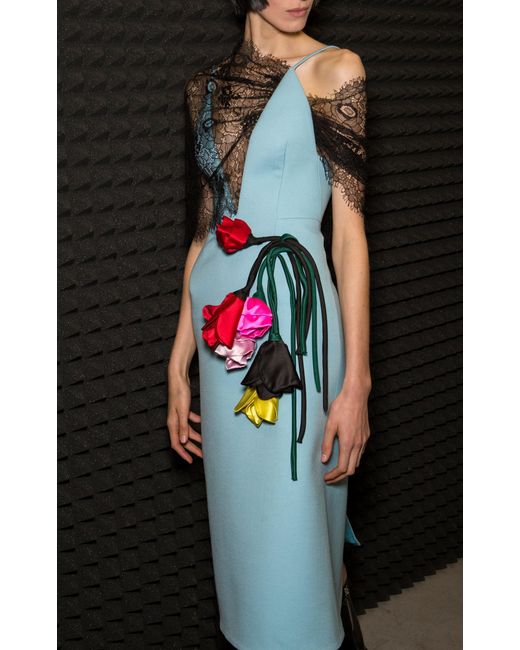 Prada Flower Embellishments Lace And Cady Dress in Blue | Lyst Australia
