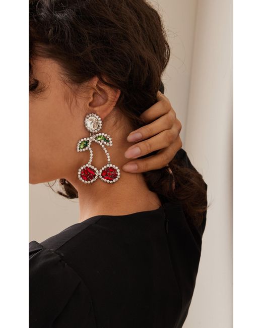 Womens Mens Jewellery Mens Earrings and ear cuffs Metallic Alessandra Rich Crystal Flower Clip-on Earrings in Silver 