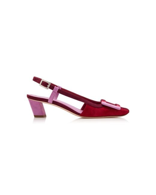 Roger Vivier Red Belle Vivier Striped Suede Slingback Pumps
