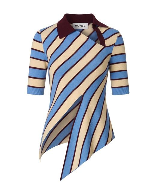 Monse Blue Asymmetric Cutout Merino Wool Rugby Polo