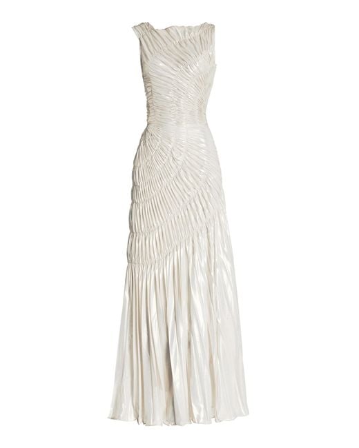 Georgia Hardinge White Exclusive Fossil Shirred Metallic Chiffon Maxi Dress