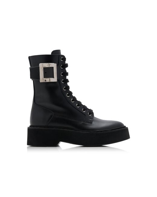Roger Vivier Black Viv Rangers Buckle-embellished Lace-up Leather Boots