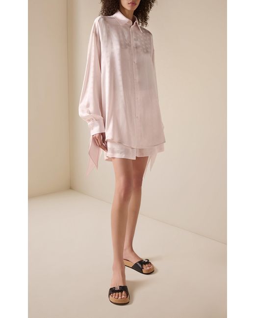 Balenciaga White Knotted-Cuff Logo-Jacquard Silk Shirt