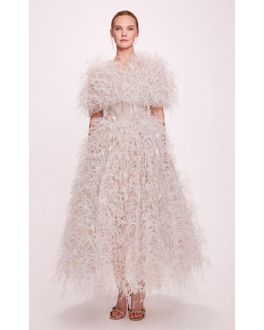 Marchesa Pink Feathered Silk Cape