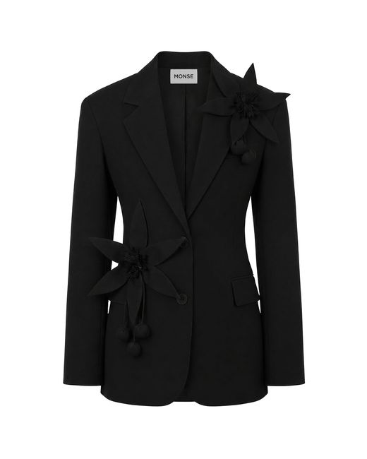 Monse Black Lemon Flower Stretch-Wool Suit Jacket