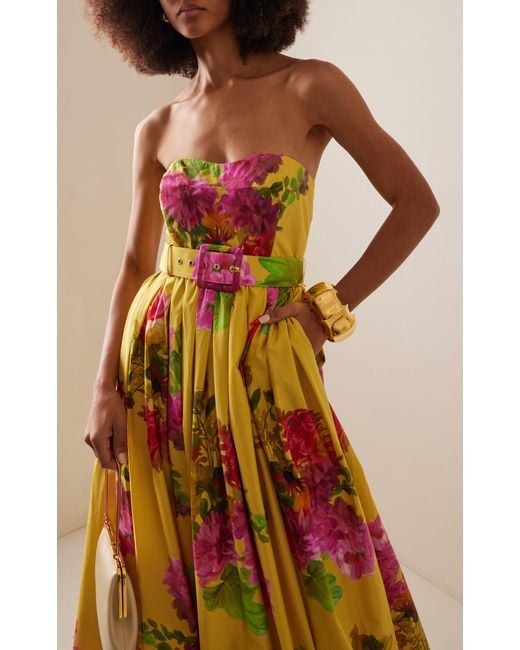 Cara Cara Yellow Greenfield Belted Floral Cotton Poplin Maxi Dress