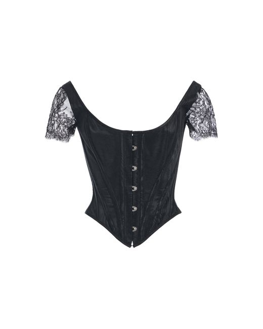 Wiederhoeft Black Cap-Sleeve Moiré Corset