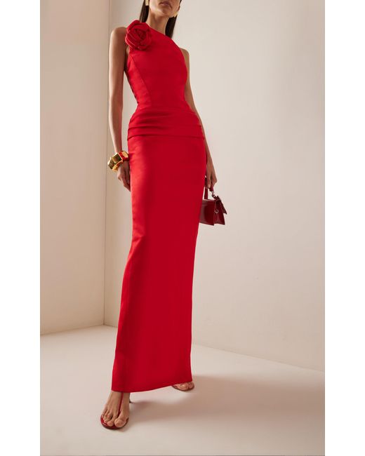 Rasario Red Floral-appliquéd Open Back Maxi Dress