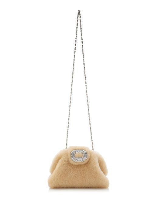 AMINA MUADDI Natural Camelia Shearling Clutch