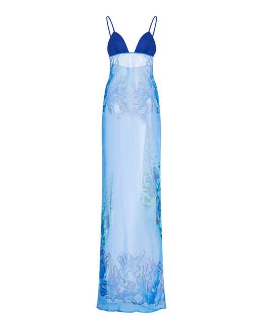 House of Aama Blue Exclusive Printed Chiffon Maxi Dress