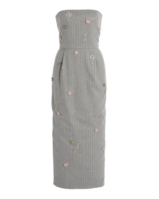 BERNADETTE Gray Elena Strapless Embroidered Dress