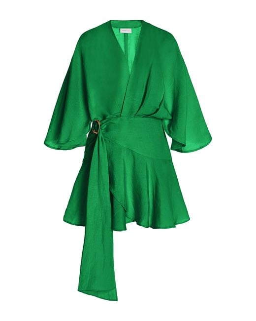 Significant Other Green Exclusive Olivia Linen-blend Mini Wrap Dress