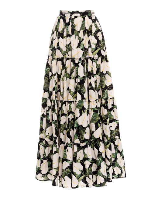 Agua by Agua Bendita Black Macadamia Floral Cotton Poplin Maxi Skirt
