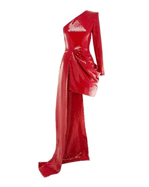 Alex Perry Red Preston Sequined One-shoulder Asymmetrical Dress