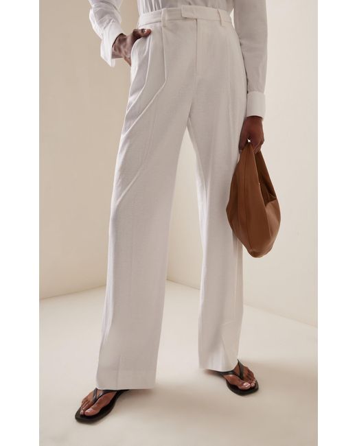 FAVORITE DAUGHTER White Exclusive Low Favorite Pleated Linen Wide-leg Pants