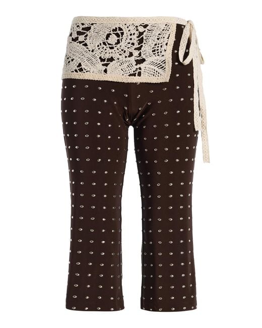 Siedres Black Gianna Lace-Detailed Studded Capri Pants
