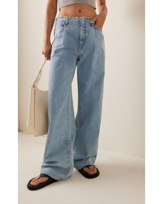 SLVRLAKE Denim Blue Kennedy Pleated Rigid High-rise Wide-leg Jeans