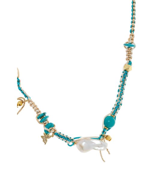 Joie DiGiovanni Blue Sand Knotted Silk Turquoise, And Pearl Necklace