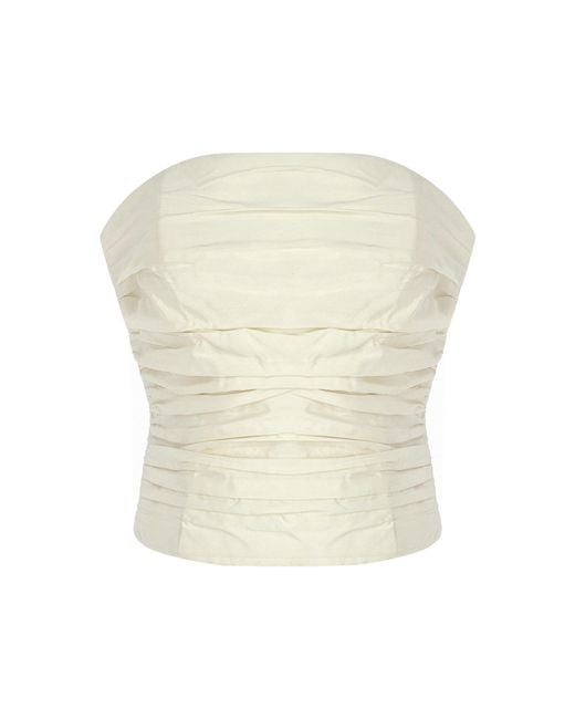 The New Arrivals Ilkyaz Ozel White Lina Ruched Silk-Taffeta Top