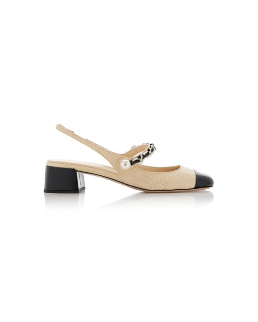 Miu Miu Natural 35Mm Pearl-Embellished Raffia Pumps