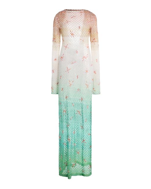 Missoni Green Embroidered Metallic-Knit Maxi Cover-Up Dress