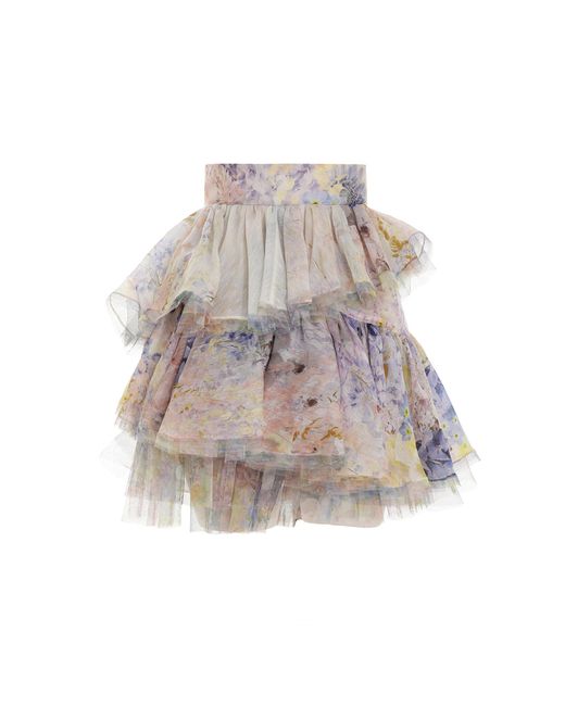 Zimmermann Multicolor Rhythmic Tiered Silk-linen Mini Skirt