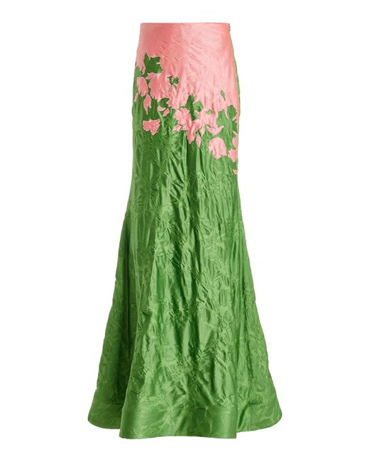 Rosie Assoulin Green Blown Away Embroidered Satin Jacquard Maxi Skirt
