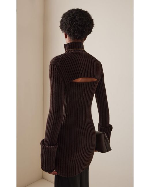 FFORME Brown Astrid Ribbed-Knit Wool Sweater